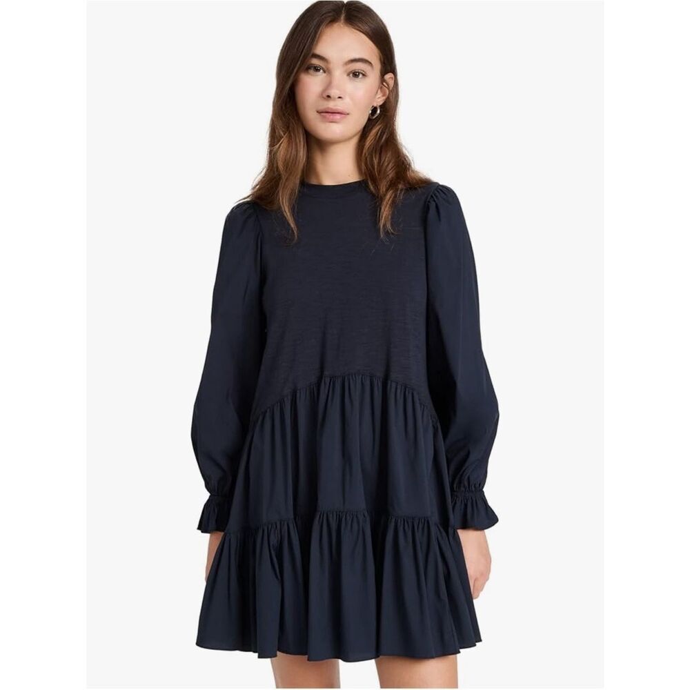 Cinq a sept tammie mixed media tiered mini dress navy size small